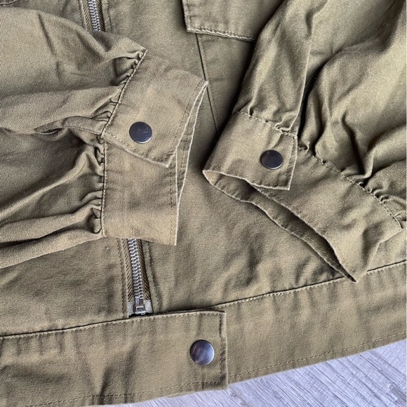 JustFab Canvas Cropped Jacket Balloon Sleeve Olive Green Boxy Cargo Like SZ XXL - Picture 9 of 16